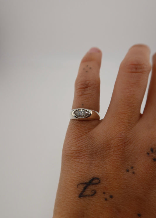 Marquise Moissanite Signet Ring Size 4.75