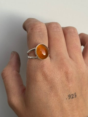 Amber Eyes Size 9 - Orange Agate Ring