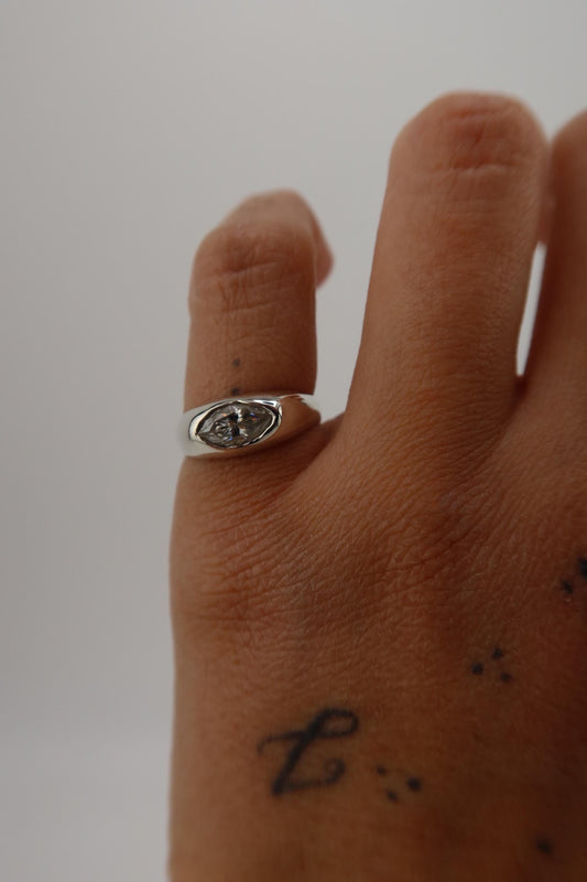 Marquise Moissanite Signet Ring Size 4.75